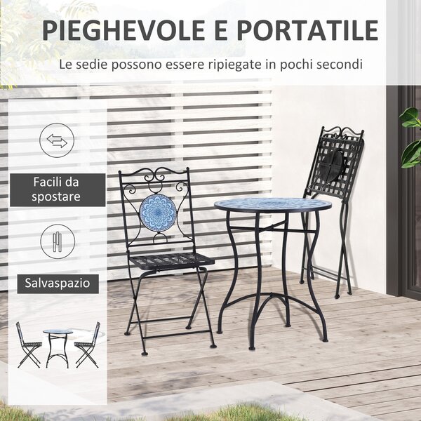 Set Giardino Outsunny 3 Pezzi - 2 Sedie E Tavolo Con Mosaico, Pieghevoli, Grigio Scuro - Foto 11