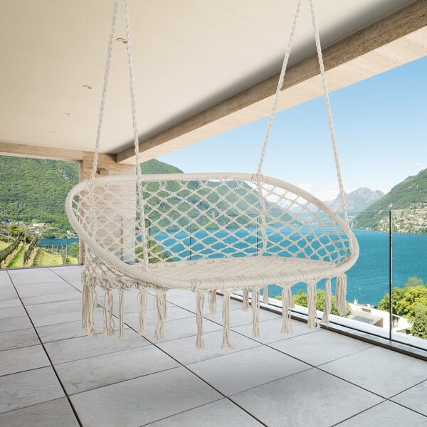 Outsunny Amaca a Dondolo da Giardino e Casa a 2 Posti, Telaio Metallo e Seduta Cotone 130x75x40cm, Bianco Crema|Aosom
