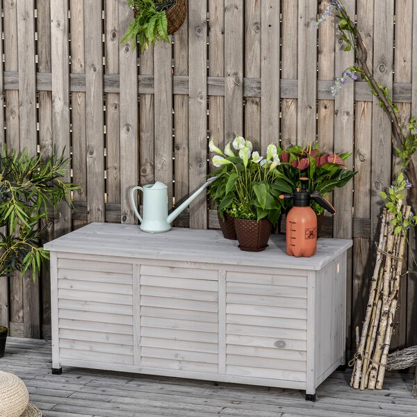 Outsunny Panca Contenitore in Legno di Abete, Cassapanca da Esterno con Piedini Antiscivolo 127x56x60cm, Grigio|Aosom