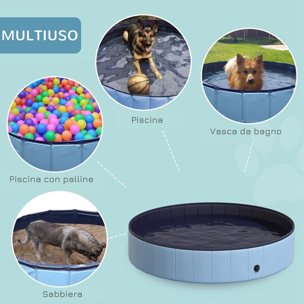 PawHut Piscina Vasca da Bagno Portatile Pieghevole per Cani Animali Domestici in PVC Azzurro Φ160 x 30cm|Aosom