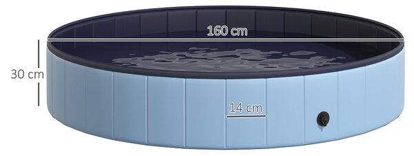 PawHut Piscina Vasca da Bagno Portatile Pieghevole per Cani Animali Domestici in PVC Azzurro Φ160 x 30cm|Aosom