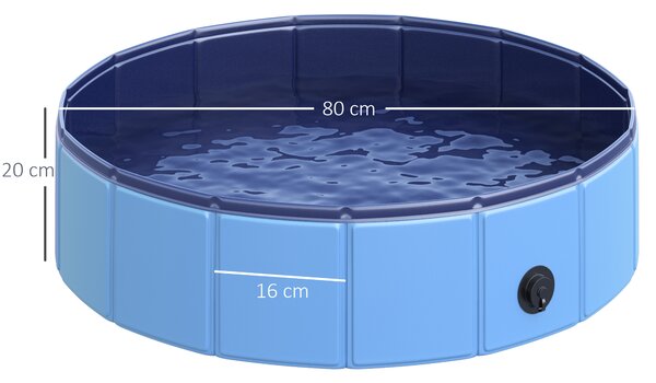 PawHut Piscina Pieghevole per Cani in Plastica con Bordo Stabile per Animali Domestici, Ø80 x 20 cm, Blu|Aosom