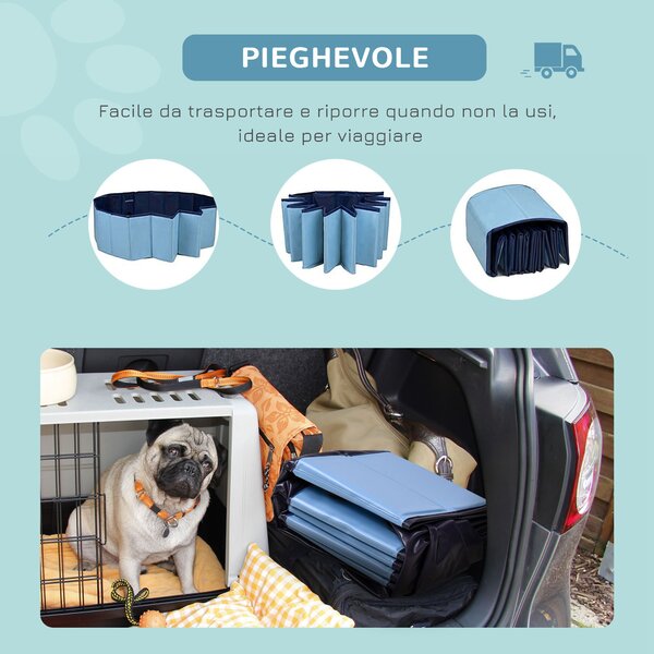 PawHut Piscina Vasca da Bagno Portatile Pieghevole per Cani Animali Domestici in PVC Azzurro Φ160 x 30cm|Aosom