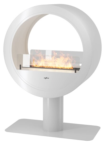 Camino a Bioetanolo da Pavimento 72,5x100x37,5 cm Incyrcle 2Side Stand Bianco con Vetro