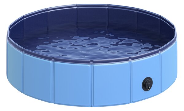 PawHut Piscina Pieghevole per Cani in Plastica con Bordo Stabile per Animali Domestici, Ø80 x 20 cm, Blu|Aosom