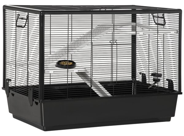 PawHut Gabbia per Porcellino d'India con Maniglia, Serbatoio d'Acqua, Rampa e Piatto, 80x48x58cm, Nera|Aosom