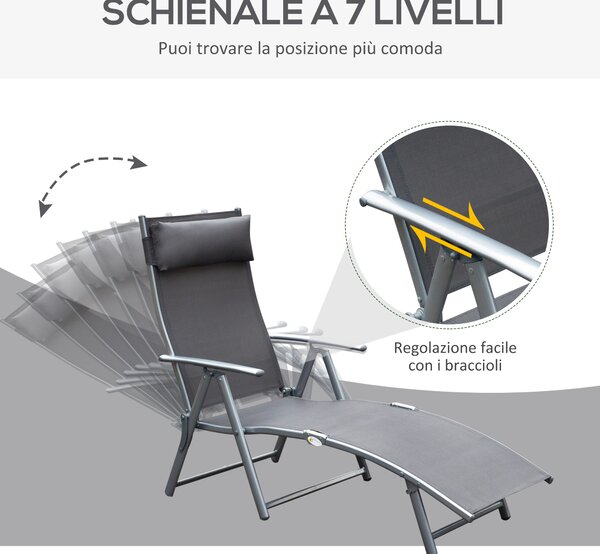 Outsunny lettino prendisole Sedie a Sdraia da Giardino da terrazzo lettino sdraio arredamento giardino Relax Pieghevole Telaio in Metallo  Grigio