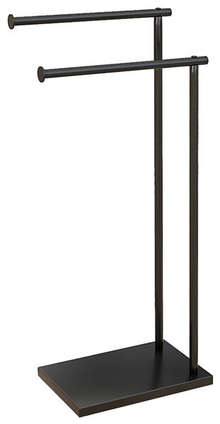Piantana Portasciugamani da Bagno da Terra Autoportante 2 Bracci in Metallo 35,5x20x78 cm Nero