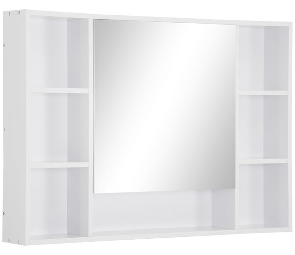Kleankin Specchiera Bagno con Mensole Aperte e Armadietto con Anta Specchiata, Mobiletto Bagno Salvaspazio Bianco, 100x15x70cm|Aosom