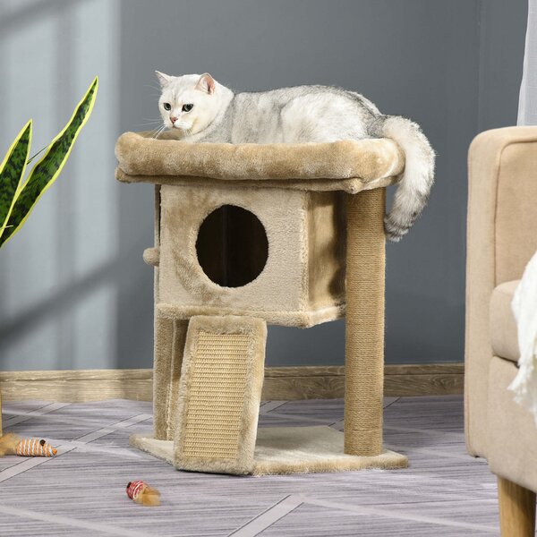 Albero Tiragraffi per Gatti con Casetta e Lettino 40x40x57 cm in Peluche e Juta Marrone