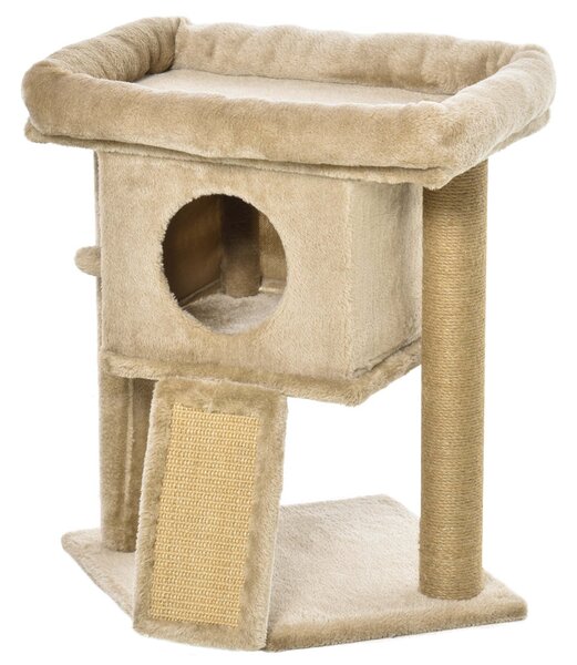 Albero Tiragraffi per Gatti con Casetta e Lettino 40x40x57 cm in Peluche e Juta Marrone