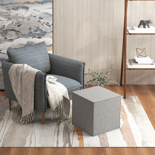 Pouf Poggiapiedi Quadrato Rivestimento Rimovibile in Tessuto Effetto Lino 41x41x41 cm Grigio Chiaro