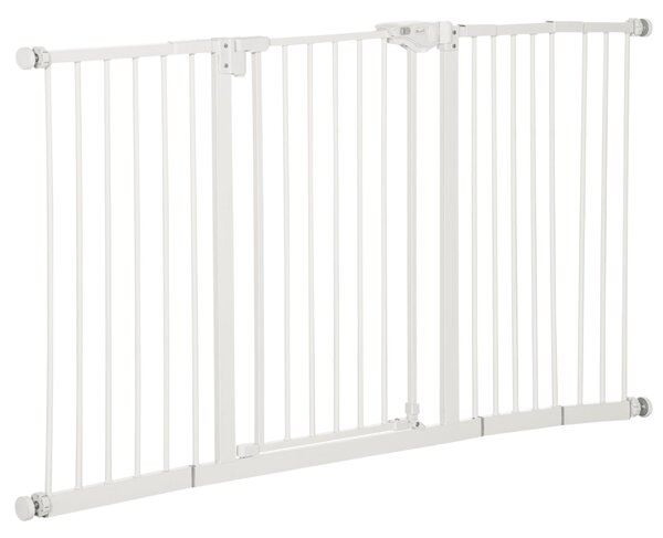 Cancelletto di Sicurezza per Animali Domestici 3 Estensioni Regolabile 74-148cm Chiusura Automatica Bianco