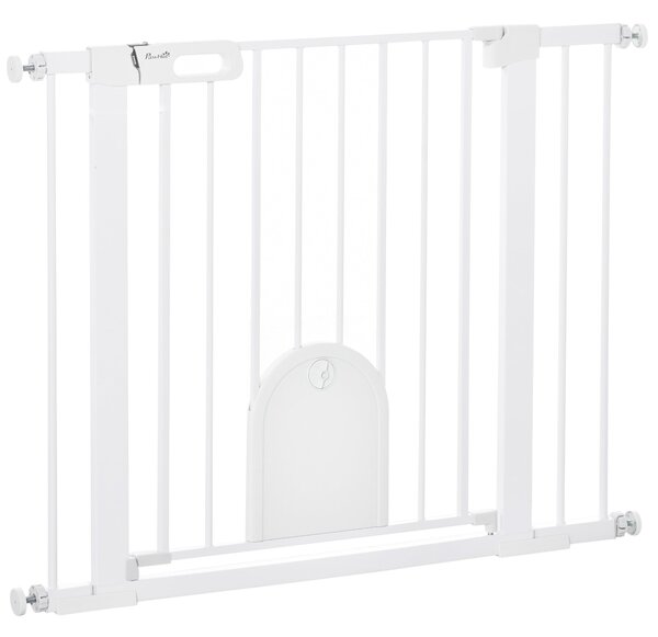 Cancelletto di Sicurezza per Cani con Porta Piccola Regolabile e Chiusura Automatica 75-103x76 cm Bianco