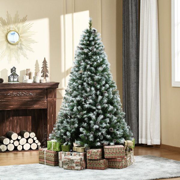 Albero di Natale Artificiale Innevato 180 cm 800 Rami con Pigne Apertura Automatica Verde