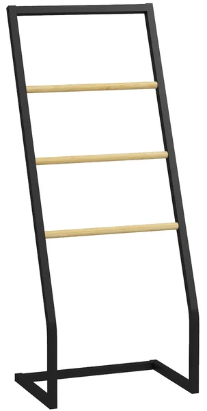 Piantana Portasciugamani da Bagno da Terra 4 Sbarre 40,5x28x98cm in Bambù e Acciaio Nero