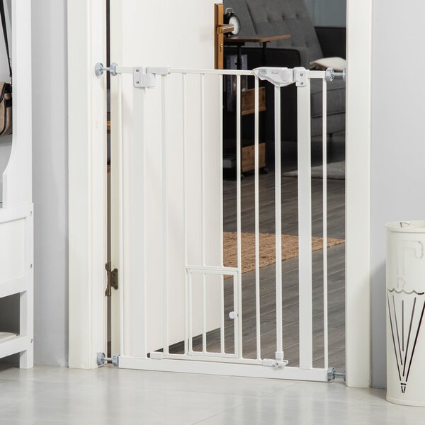 Cancelletto di Sicurezza per Cani con Porta Piccola Montaggio a Pressione Chiusura Automatica 74-80x91,4 cm Bianco