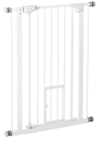 Cancelletto di Sicurezza per Cani con Porta Piccola Montaggio a Pressione Chiusura Automatica 74-80x91,4 cm Bianco