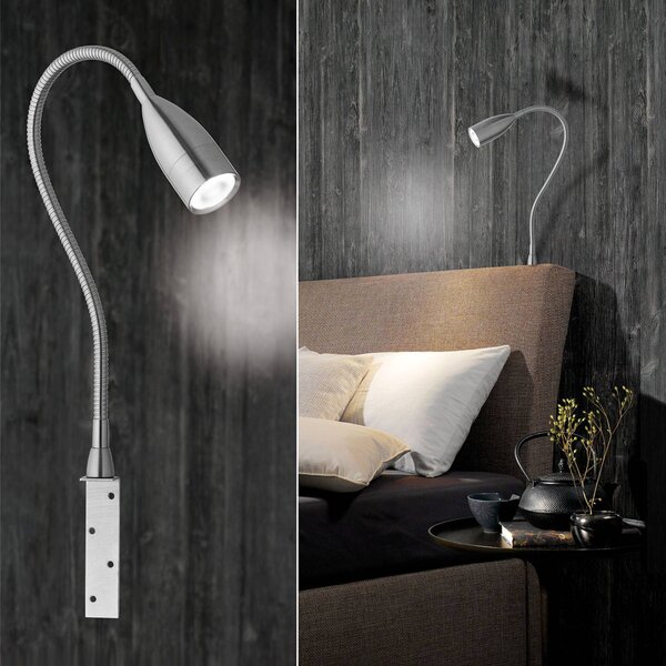 FISCHER & HONSEL Applique da parete a LED Sten, dimmerabile, Alluminio / Grigio / Zincato, Camera da letto, Metallo, Moderno, Applique a LED