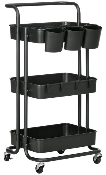 Carrello da Cucina Multiuso 3 Livelli con Accessori Nero