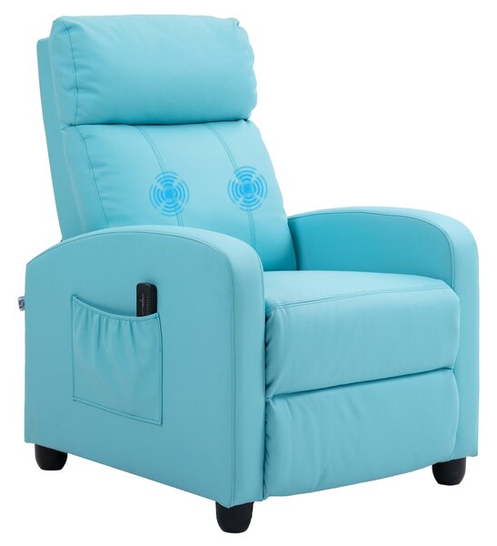 Poltrona Relax Massaggiante 68x88x98 cm con Telecomando e 8 Programmi Reclinazione e Poggiapiedi Azzurro