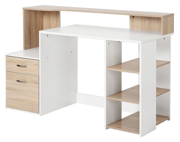 HomCom Moderna Scrivania per Computer con Ripiani in Legno MDF, 140x55x92cm