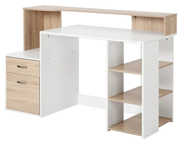 HomCom Moderna Scrivania per Computer con Ripiani in Legno MDF, 140x55x92cm