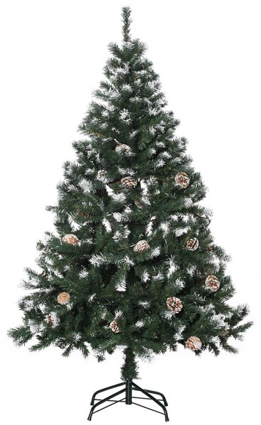 Albero di Natale Artificiale Innevato 150 cm 676 Rami con Pigne Apertura Automatica Verde