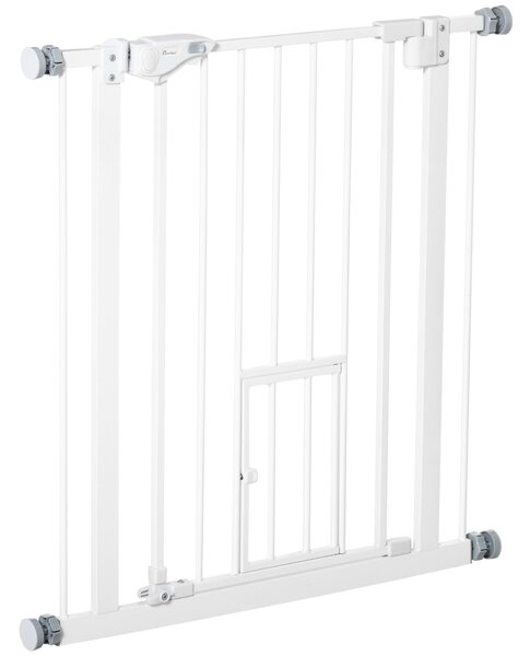 Cancelletto di Sicurezza per Cani con Porta Piccola Montaggio a Pressione 74-80x76,2 cm Bianco
