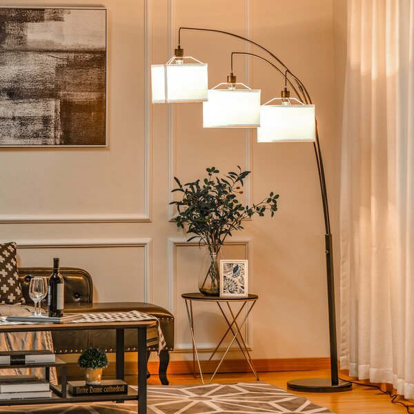HOMCOM Lampada da Terra con 3 Luci e Braccia Flessibili, Base in Marmo e Palo in Metallo, 103x34.5x205cm, Nero e Bianco