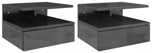 Set 2 Comodini Sospesi con Cassetto e Mensola 35x32x22,5 cm Nero Lucido