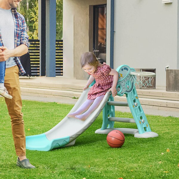 Scivolo per Bambini Pieghevole con Canestro Basket 140x87x75 cm Blu e Grigio