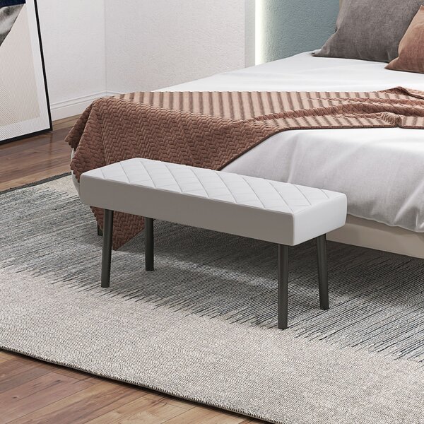 Panca Fondo Letto 100x35x45 cm in Finta Pelle Trapuntata e Gambe in Acciaio Grigio