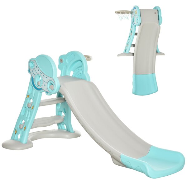 Scivolo per Bambini Pieghevole con Canestro Basket 140x87x75 cm Blu e Grigio