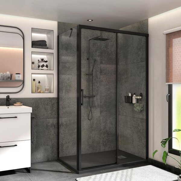 Lato fisso per porta doccia L 80, H 195 cm, vetro 6 mm trasparente nero