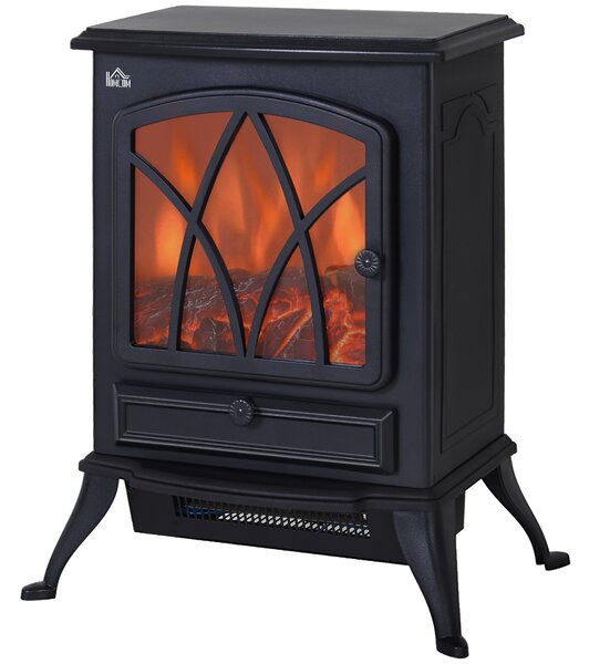 Camino Elettrico da Terra Effetto Fiamma in Stile Retrò Termostato 1000-2000W Nero