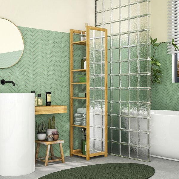 Mobile a Colonna con Specchio 6 Ripiani in Bambù 35x35x168 cm Colore Legno