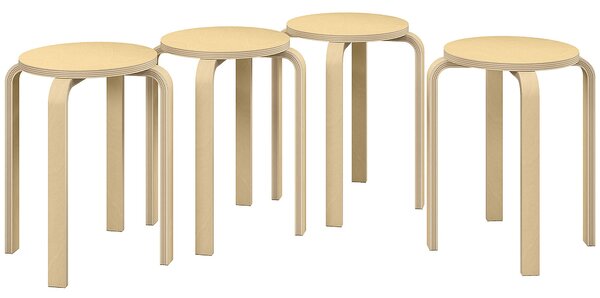 Set 4 Sgabelli Impilabili Rotondi in Legno 40x54 cm Colore Legno