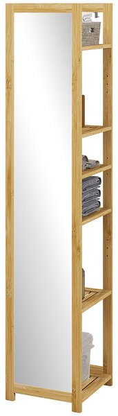 Mobile a Colonna con Specchio 6 Ripiani in Bambù 35x35x168 cm Colore Legno