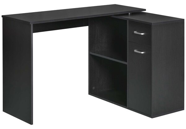 Scrivania Angolare da Ufficio 2 Cassetti e 2 Ripiani 117x82x74 cm in Legno Nero