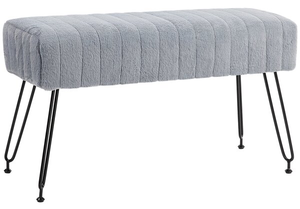 Panca Fondo Letto Imbottita 82x30x47 cm Pelliccia Sintetica Grigia
