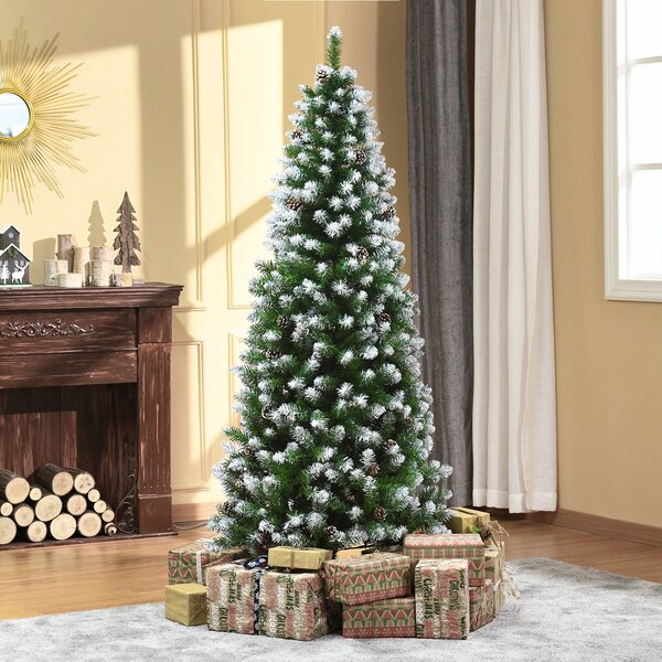 Albero di Natale Artificiale Innevato 180 cm 630 Rami e 37 Pigne Verde e Bianco