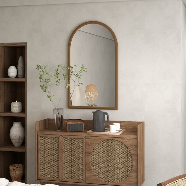 Specchio da Parete ad Arco 65x110 cm Cornice in Legno Marrone Scuro