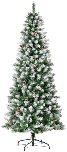 Albero di Natale Artificiale Innevato 180 cm 630 Rami e 37 Pigne Verde e Bianco