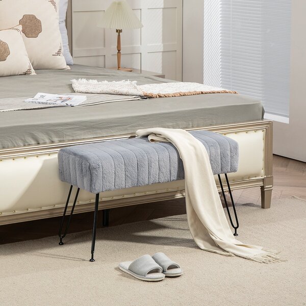 Panca Fondo Letto Imbottita 82x30x47 cm Pelliccia Sintetica Grigia