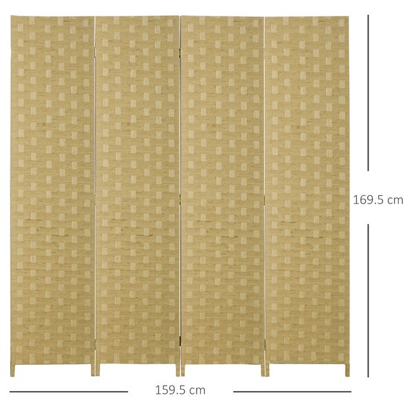 HOMCOM Paravento Separé da Interno a 4 Ante in Legno, Pieghevole e Salvaspazio Altezza 170cm, Marrone