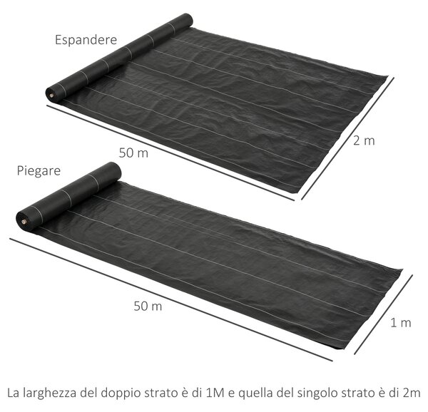 Outsunny Telo Nero Pacciamatura 50x2m per Orto, Serra, Giardino Drenante e Traspirante con Quadrettatura|Aosom