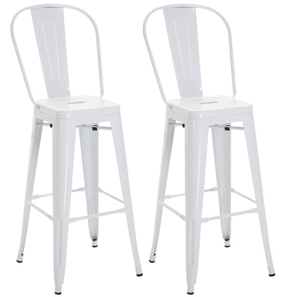 Set 2 Sgabelli da Bar Stile Industriale Schienale Rimovibile 44x49x116 cm in Metallo Bianco