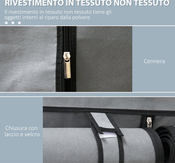 HOMCOM Armadio Guardaroba Portatile in Acciaio, Tessuto non Tessuto e PP, 4 Ripiani Aperti, 2 Appendini, Porta a Cerniera, 118x49x170cm Grigio | Aosom
