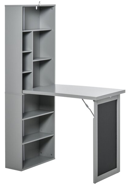 Libreria con Scrivania a Scomparsa Salvaspazio 98x51x153 cm in MDF Grigio